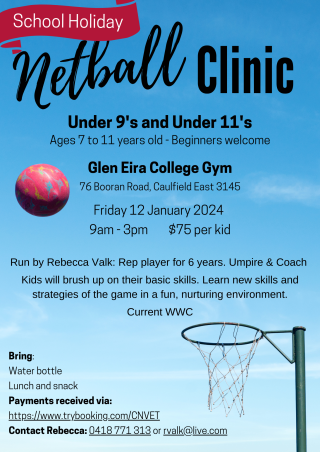 School Holiday Netball Clinic U9s & U11s