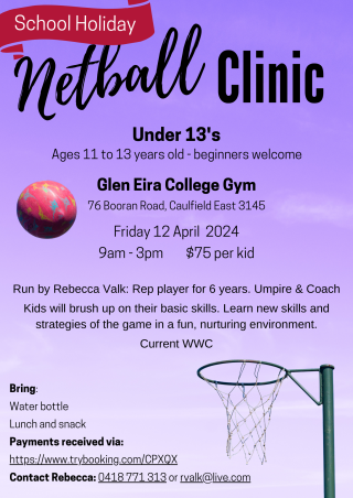 School Holiday Netball Clinic U13s